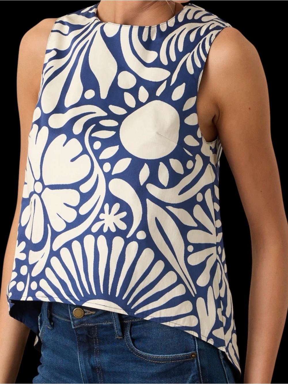 Prosperina Marley Top Navy Floral Sleeveless Reversible NWT Medium